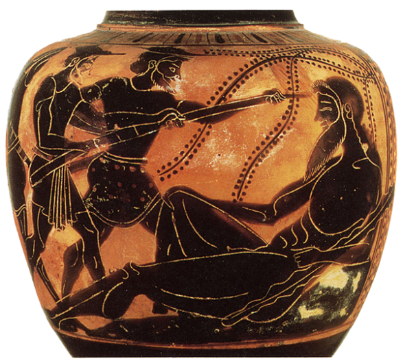Odysseus blinding sleeping Polyphemus